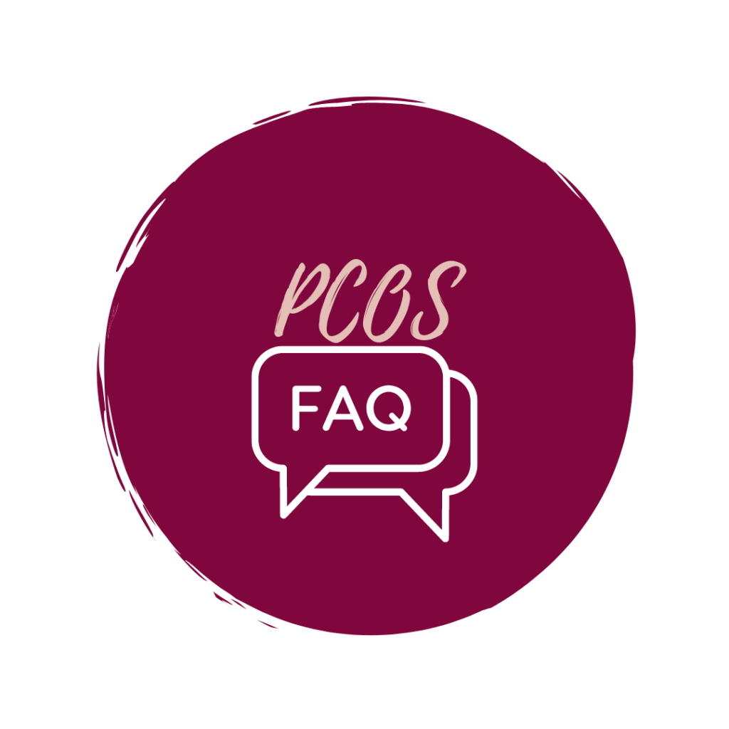 PCOS FAQ in a magenta circle